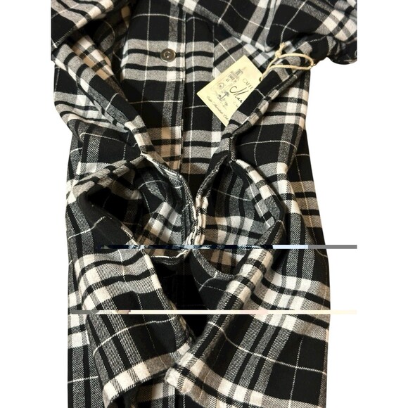 Café Marrakesh black white plaid flannel Style shirt NWT pockets L hidden button - Picture 16 of 16